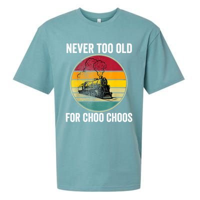 Adult Train Never Too Old For Choo Choos Locomotive Vintage Sueded Cloud Jersey T-Shirt