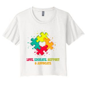 Autism Teacher Neurodiversity Autism Awareness Puzzle Piece Women's Crop Top Tee