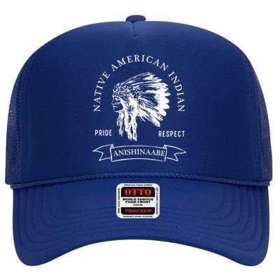 Anishinaabe Tribe Native American Indian Pride Respect Vinta Gift High Crown Mesh Back Trucker Hat