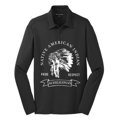 Achiligonan Tribe Native American Indian Pride Respect Darke Gift Silk Touch Performance Long Sleeve Polo