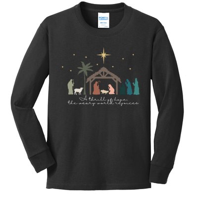 A Thrill Of Hope The Weary World Rejoices Christian Christmas Kids Long Sleeve Shirt