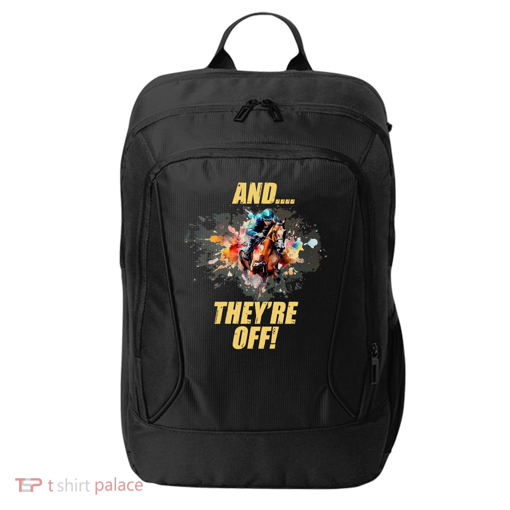And They're Off Horse Racing Sports Fan City Backpack