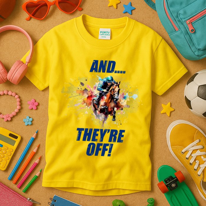 And They're Off Horse Racing Sports Fan Kids T-Shirt