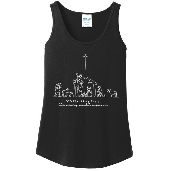 A Thrill Of Hope Jesus Christian Cross Merry Christmas Xmas Long Sleeve Ladies Essential Tank