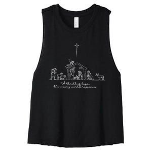 A Thrill Of Hope Jesus Christian Cross Merry Christmas Xmas Long Sleeve Women's Racerback Cropped Tank