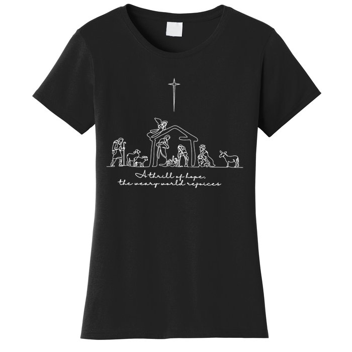 A Thrill Of Hope Jesus Christian Cross Merry Christmas Xmas Long Sleeve Women's T-Shirt