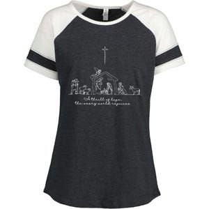 A Thrill Of Hope Jesus Christian Cross Merry Christmas Xmas Long Sleeve Enza Ladies Jersey Colorblock Tee