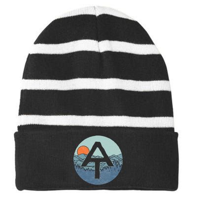 Appalachian Trail Outdoor Scene Hiking Striped Beanie with Solid Band