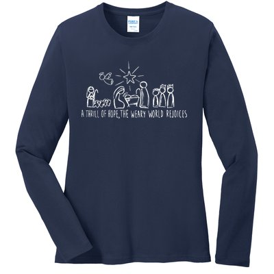 A Thrill Of Hope Nativity Christmas Ladies Long Sleeve Shirt