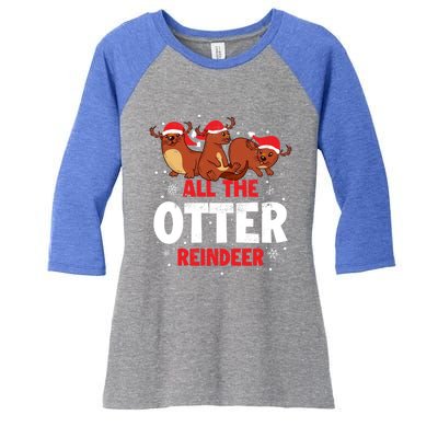 All The Otter Reindeer Gift Women's Tri-Blend 3/4-Sleeve Raglan Shirt