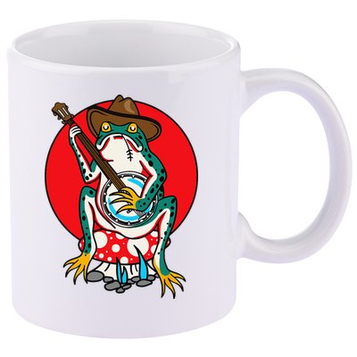American Traditional Old School Tattoo Flash Frog Banjo 11oz C Handle Ceramic Mug