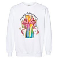 A Thrill Of Hope The Weary World Rejoices Christmas Christian Cross Garment-Dyed Sweatshirt