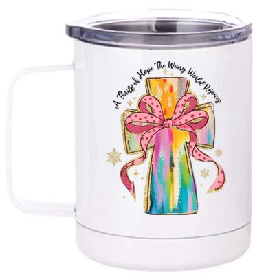 A Thrill Of Hope The Weary World Rejoices Christmas Christian Cross 12 oz Stainless Steel Tumbler Cup