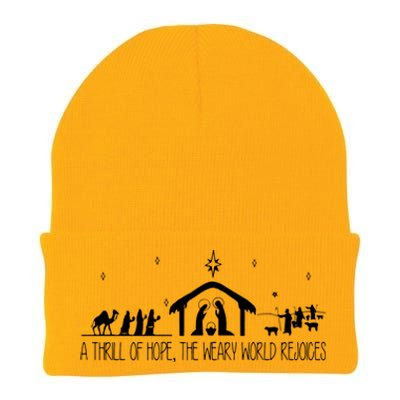 A Thrill Of Hope The Weary World Rejoices Merry Christmas Knit Cap Winter Beanie