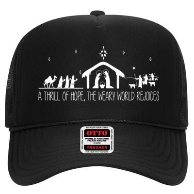 A Thrill Of Hope The Weary World Rejoices Merry Christmas High Crown Mesh Back Trucker Hat