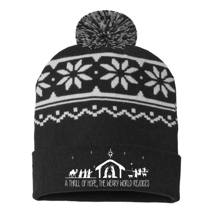 A Thrill Of Hope The Weary World Rejoices Merry Christmas USA-Made Snowflake Beanie