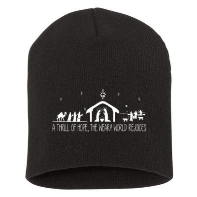 A Thrill Of Hope The Weary World Rejoices Merry Christmas Short Acrylic Beanie