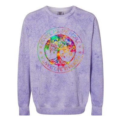 All The People Imagine Living Life In Peace Hippie Tie Dye Colorblast Crewneck Sweatshirt