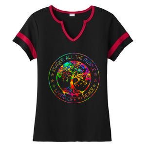 All The People Imagine Living Life In Peace Hippie Tie Dye Ladies Halftime Notch Neck Tee