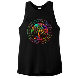 All The People Imagine Living Life In Peace Hippie Tie Dye Ladies PosiCharge Tri-Blend Wicking Tank