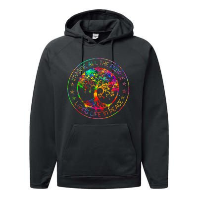 All The People Imagine Living Life In Peace Hippie Tie Dye Performance Fleece Hoodie