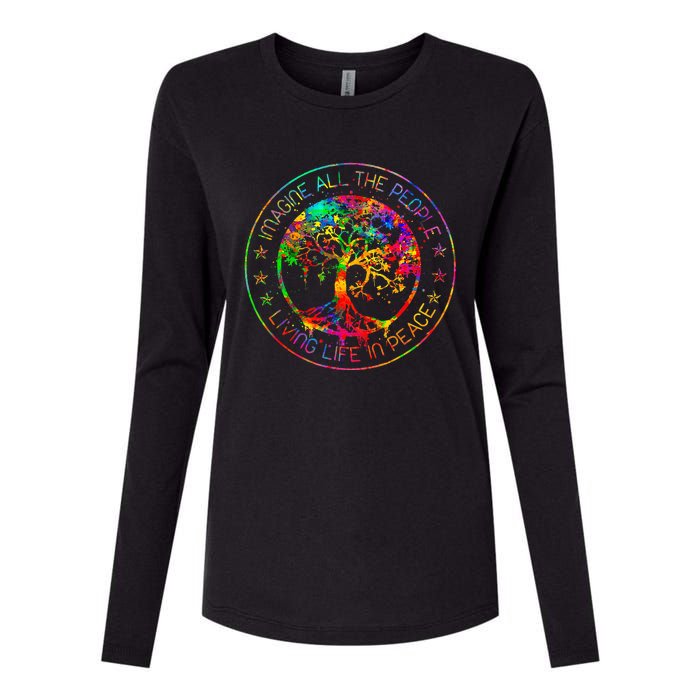 All The People Imagine Living Life In Peace Hippie Tie Dye Womens Cotton Relaxed Long Sleeve T-Shirt