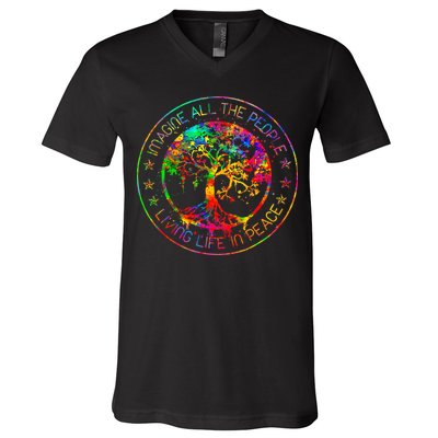 All The People Imagine Living Life In Peace Hippie Tie Dye V-Neck T-Shirt