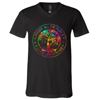 All The People Imagine Living Life In Peace Hippie Tie Dye V-Neck T-Shirt