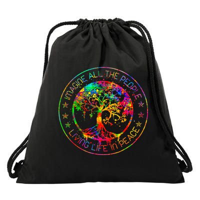 All The People Imagine Living Life In Peace Hippie Tie Dye Drawstring Bag