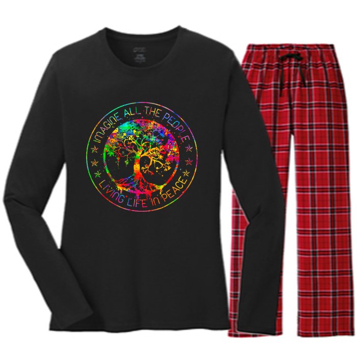 All The People Imagine Living Life In Peace Hippie Tie Dye Women's Long Sleeve Flannel Pajama Set 