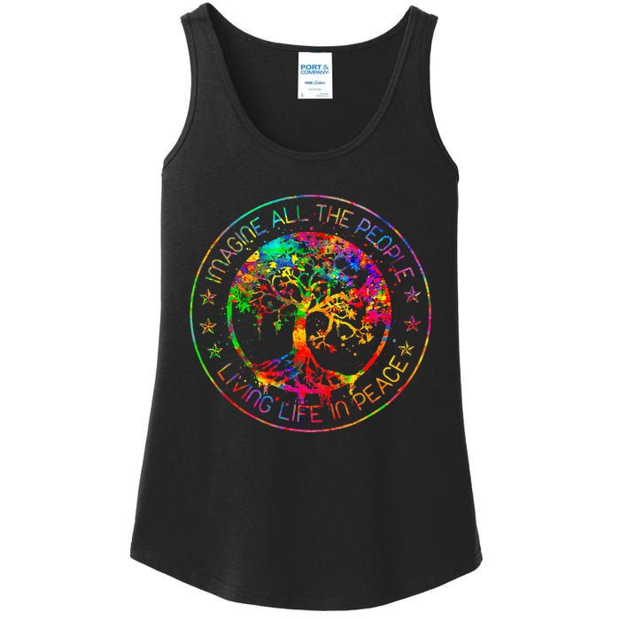 All The People Imagine Living Life In Peace Hippie Tie Dye Ladies Essential Tank