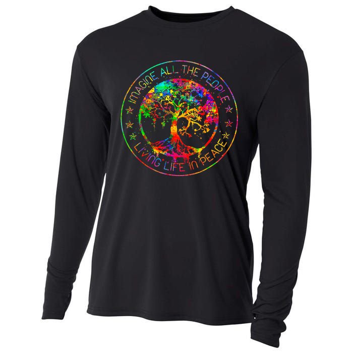 All The People Imagine Living Life In Peace Hippie Tie Dye Cooling Performance Long Sleeve Crew