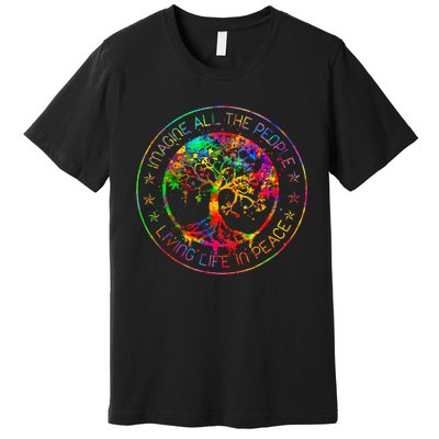 All The People Imagine Living Life In Peace Hippie Tie Dye Premium T-Shirt