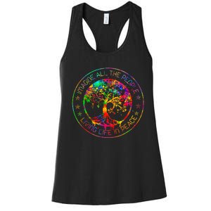 All The People Imagine Living Life In Peace Hippie Tie Dye Women's Racerback Tank