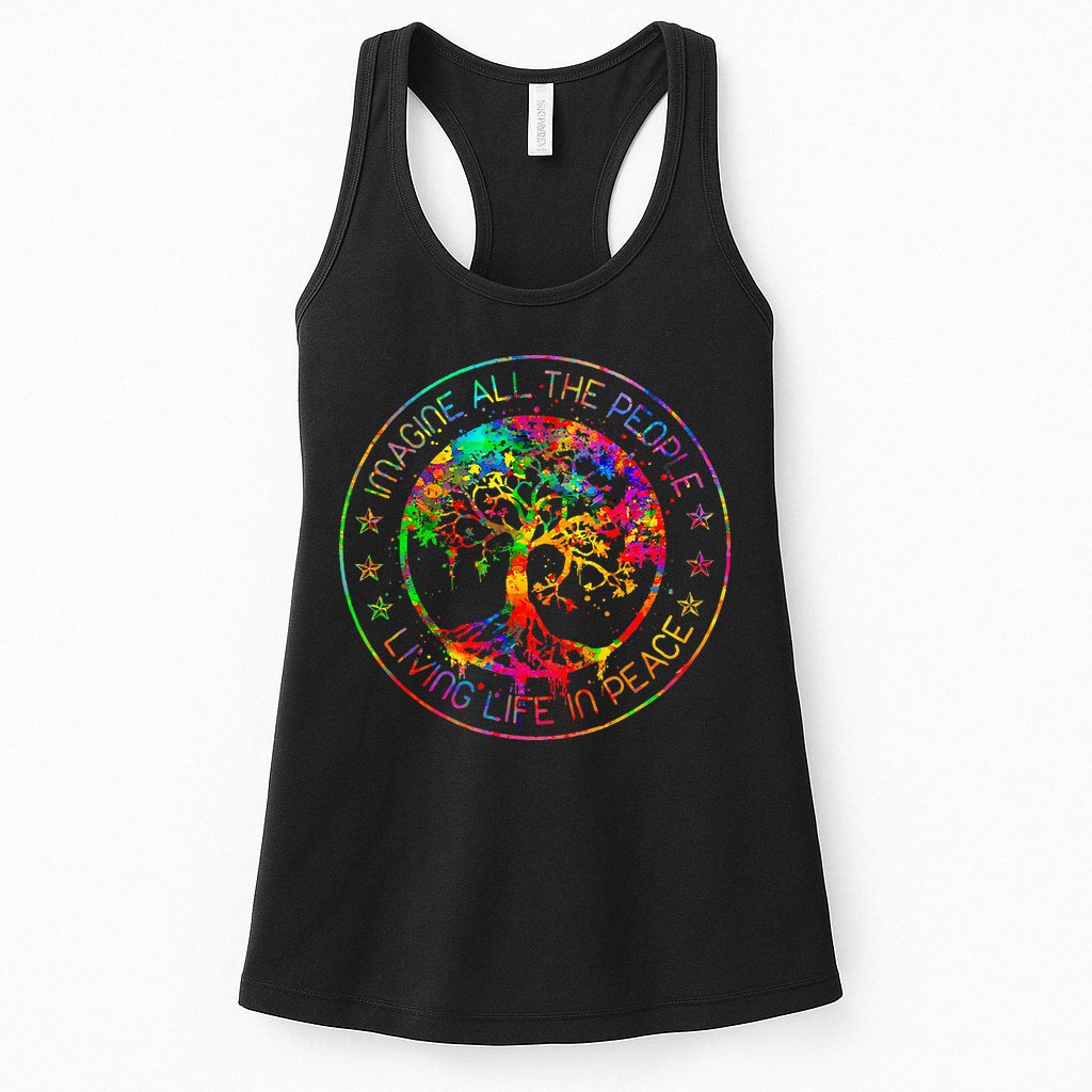 All The People Imagine Living Life In Peace Hippie Tie Dye Womens Tank Top