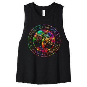 All The People Imagine Living Life In Peace Hippie Tie Dye Women's Racerback Cropped Tank