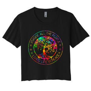 All The People Imagine Living Life In Peace Hippie Tie Dye Women's Crop Top Tee