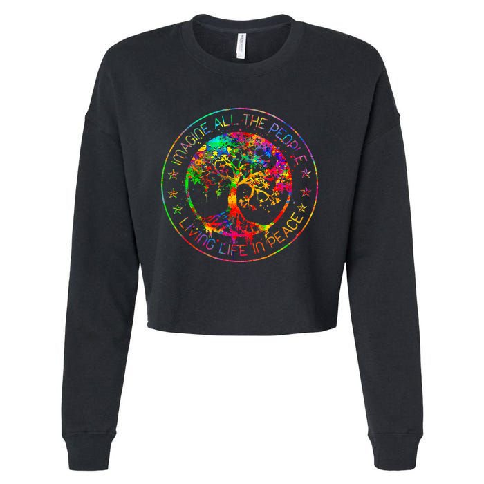 All The People Imagine Living Life In Peace Hippie Tie Dye Cropped Pullover Crew