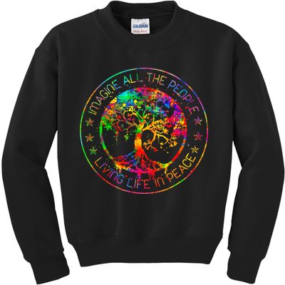 All The People Imagine Living Life In Peace Hippie Tie Dye Kids Sweatshirt