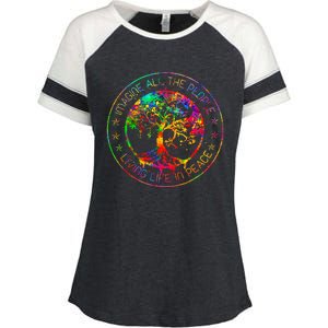 All The People Imagine Living Life In Peace Hippie Tie Dye Enza Ladies Jersey Colorblock Tee