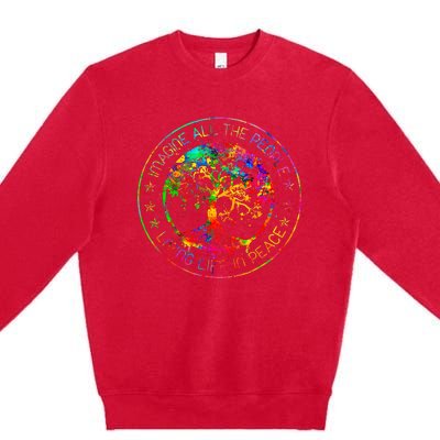 All The People Imagine Living Life In Peace Hippie Tie Dye Premium Crewneck Sweatshirt