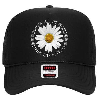 All The People Imagine Living Life In Peace Sunflower High Crown Mesh Back Trucker Hat