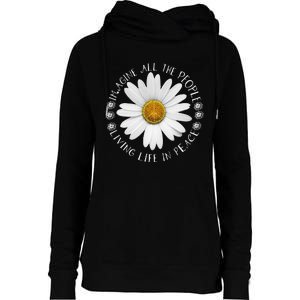 All The People Imagine Living Life In Peace Sunflower Womens Funnel Neck Pullover Hood