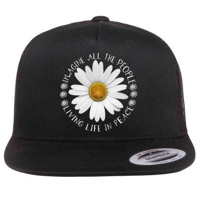 All The People Imagine Living Life In Peace Sunflower Flat Bill Trucker Hat