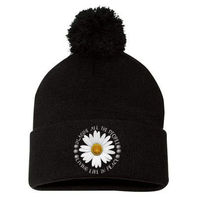 All The People Imagine Living Life In Peace Sunflower Pom Pom 12in Knit Beanie