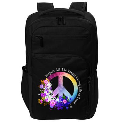 All The People Imagine Living Life In Peace Colorful Flowers Impact Tech Backpack