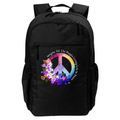 All The People Imagine Living Life In Peace Colorful Flowers Daily Commute Backpack