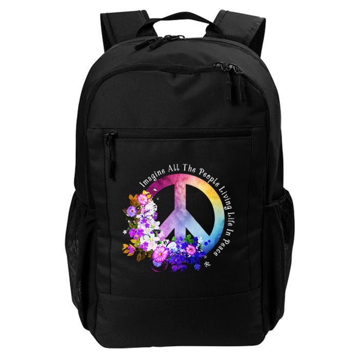 All The People Imagine Living Life In Peace Colorful Flowers Daily Commute Backpack