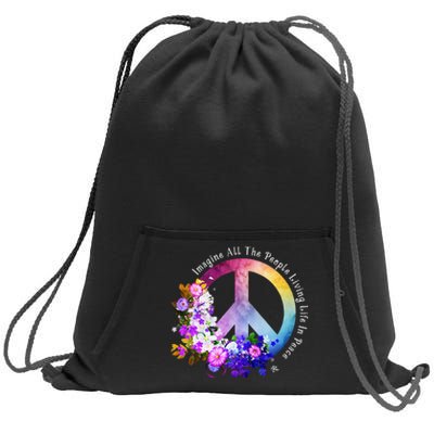 All The People Imagine Living Life In Peace Colorful Flowers Sweatshirt Cinch Pack Bag