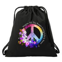 All The People Imagine Living Life In Peace Colorful Flowers Drawstring Bag